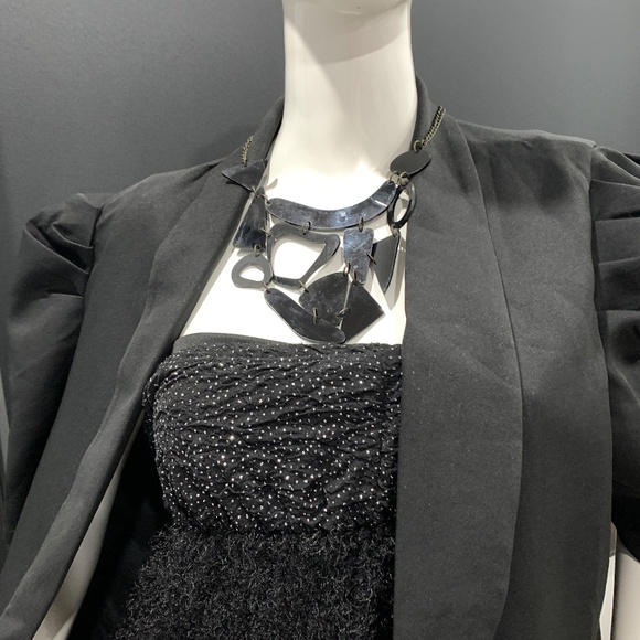Black Geometric Statement Necklace Acrylic Abstract Bib Mod Art Jewelry - Picture 7 of 10